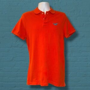 Hollister Surfer Cut Polo Shirt XL Orange Blue Logo Classic Casual Cotton
